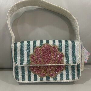 Handcrafted in India Tik Tok Viral Beaded Striped Shoulder Seashell Design Bag